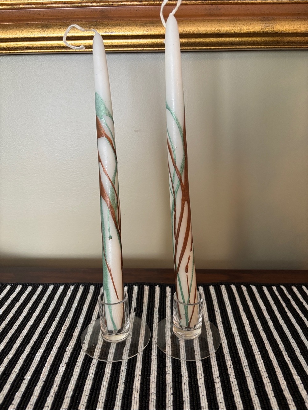 Set of 2 hand-painted taper candles